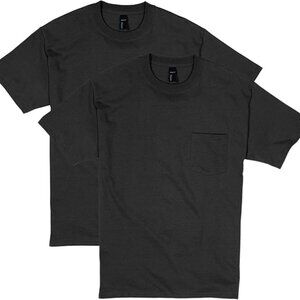 set of two Hanes Heavy Weight Cotton Beefy Tshirt Black with pocket 3X Large